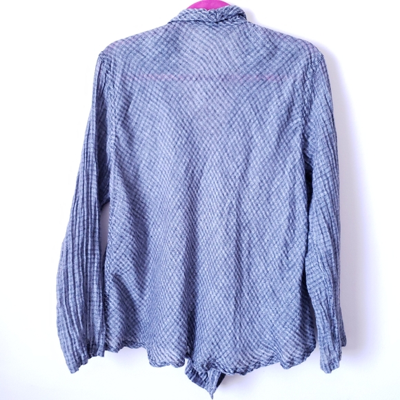 Medium Flax Sheer Linen Blouse Buttoned Deep V Neck Gray Gauzy - Picture 2 of 10